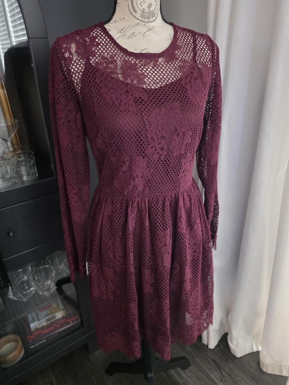 Xhilaration Burgundy Lace Fit & Flare Mini Dress